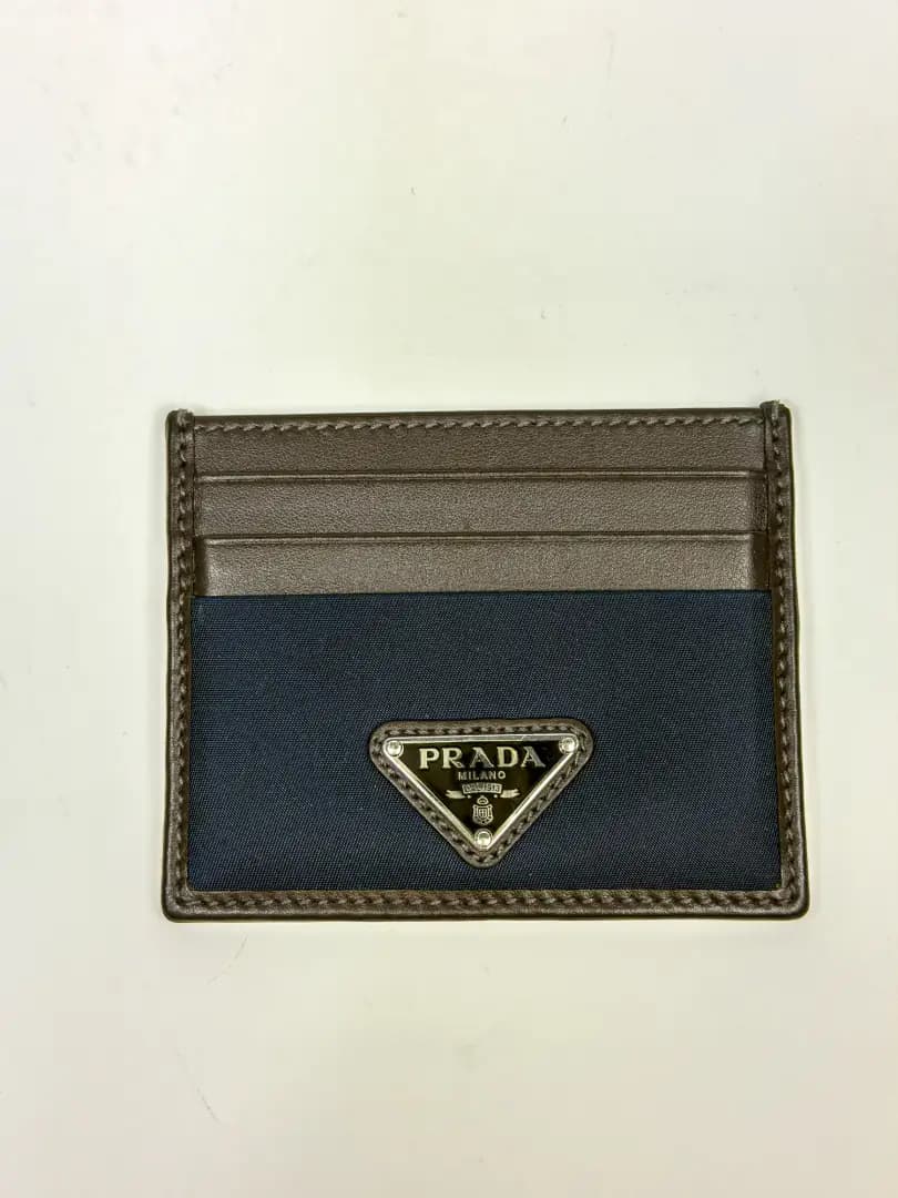 PRADA 프라다 리나일론 및 가죽 카드 지갑 블루/커피 A급 중고명품